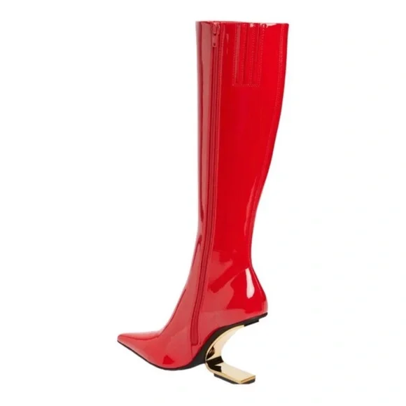 Jeffrey Campbell Glossy Red Heeled Boots - Picture 3 of 4